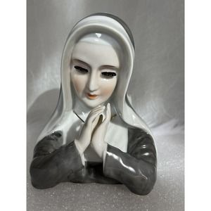 NUN Praying, Cross, Eye Lashes, Lady Head Vase, MCM